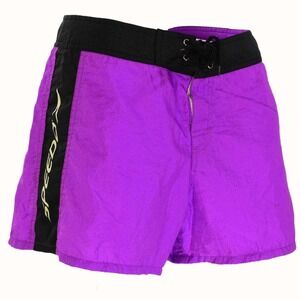 90s Vintage Speedo Nylon Swim Shorts M Purple Black Lace Up High Rise Surf Sport